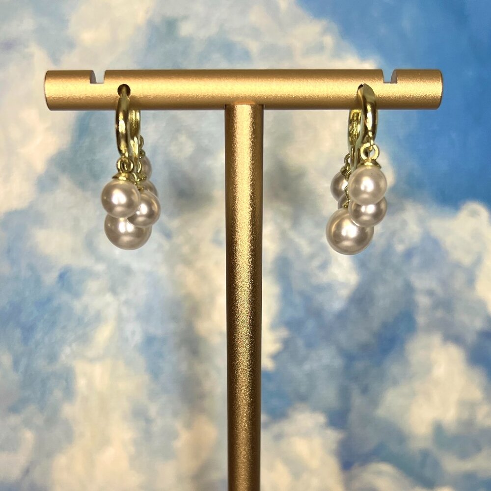 Gold Cloud-Shaped Hoops with Faux Pearls - 14k Gold Fill - Picture 2 of 3